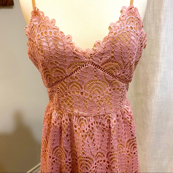 Anthropologie Current Air Pink Lace Midi Dress - Picture 1 of 11